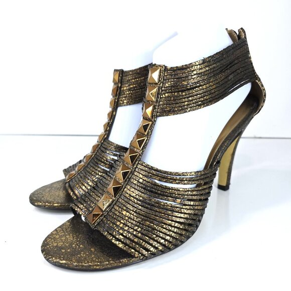 FRANCO SARTO Copper Cracked LEather Gladiator Ankle Strap Stilletoe Sandals - Picture 5 of 9